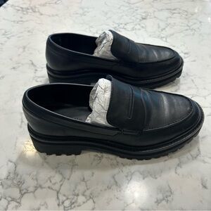Everlane Black Leather Platform Penny Loafers
